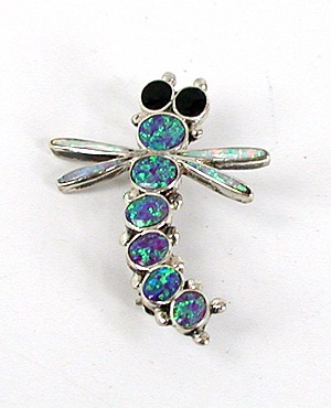 Opal Dragonfly sterlling silver pin pendant - front view
