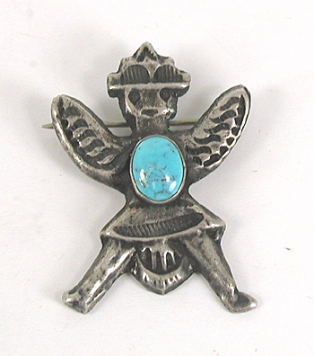 Vintage sand cast  sterlling silver and turquoise Knifewing Pin