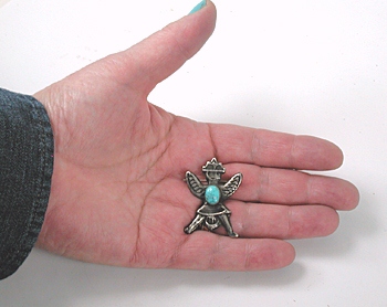 Vintage sand cast  sterlling silver and turquoise Knifewing Pin