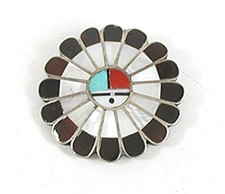 Vintage sterlling silver Inlay Sunface Pin 
