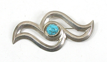 Vintage sterlling silver Sandcast Turquoise Pin