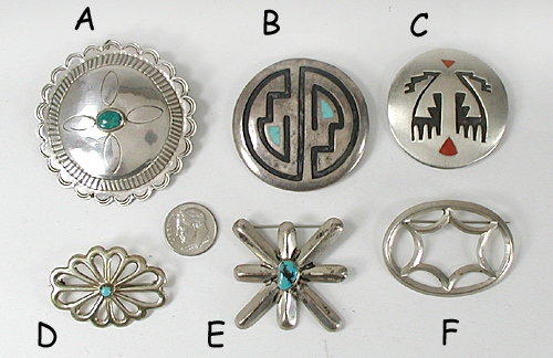 six vintage and contemporary Sterling Silver Pins