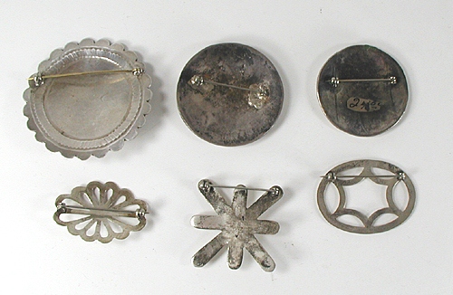 six vintage and contemporary Sterling Silver Pins