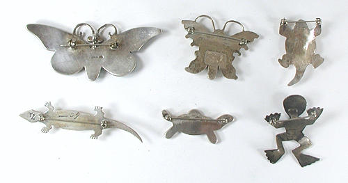 Six vintage and contemporary Sterling Silver and turquoise pins