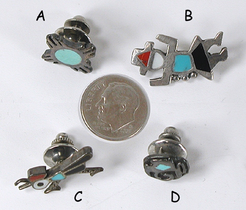 Four vintage and contemporary Sterling Silver and turquoise pins