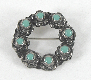 vintage Sterling Silver and stone Round Turquoise Pin