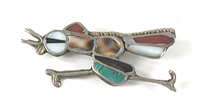 vintage Sterling Silver and stone Inlay Roadrunner Pin