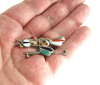 vintage Sterling Silver and stone Inlay Roadrunner Pin