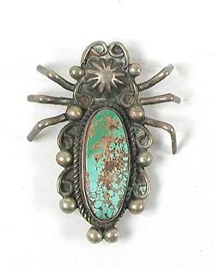 Albert Cleveland, Navajo vintage Sterling Silver Beetle Pin Pendant with turquoise stone