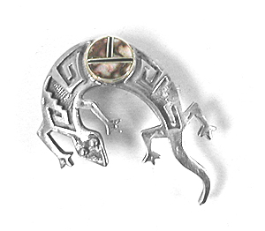 new old stock  sterling silver and jasper Lizard Pin Pendant by Navajo artisan Charie Bowie