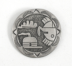 sterling silver Overlay Storyteller Pin by Navajo artisan Gilbert Gene