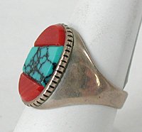 Sterling Silver turquoise and spiny oyster inlay ring