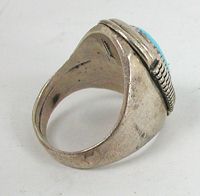 Authentic Native American Vintage Sterling Silver Turquoise ring size 10 1/2  by Navajo Leslie Yazzie