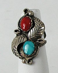Navajo Sterling Silver  Coal and Turquoise Ring