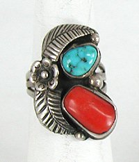 Authentic Vintage Navajo Sterling Silver Turquoise and Coral ring size ...