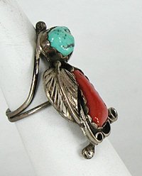 Authentic Navajo Sterling Silver Coral and Turquoise ring