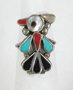 Authentic Zuni Sterling Silver Inlay Thunderbird Ring size 6 1/4