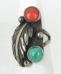 Sterling Silver Turquoise and Coral ring size 6 1/4