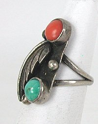 Sterling Silver Turquoise and Coral ring size 6 1/4
