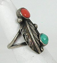 Sterling Silver Turquoise and Coral ring size 6 1/4