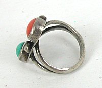Sterling Silver Turquoise and Coral ring size 6 1/4