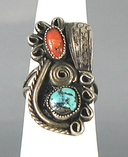 Vintage coral and turquoise ring size 7 1/4