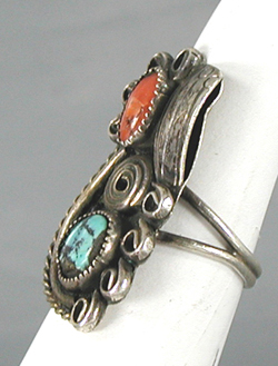 Vintage coral and turquoise ring size 7 1/4
