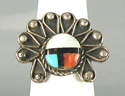 new old stock sterling silver and stone inlay Sunface ring size 7 3/4