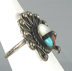 new old stock sterling silver and stone inlay Sunface ring size 7 3/4