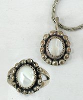 vintage mother of pearl ring and pendant set