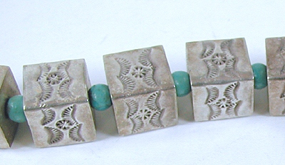 Sterling silver box bead and turquoise necklace and earrings set