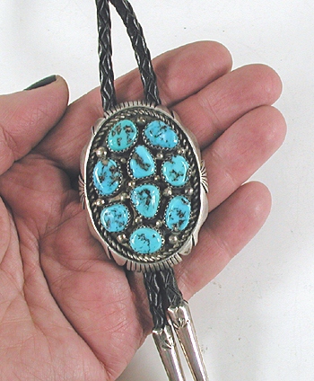 Authentic Native American Sterling Silver Turquoise Bolo and Buckle Set by Navajo Silversmith Gabriel Natan