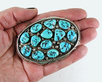 Authentic Native American Sterling Silver Turquoise Bolo and Buckle Set by Navajo Silversmith Gabriel Natan