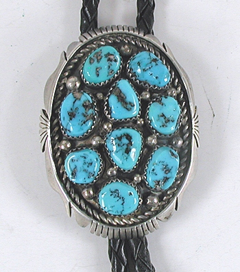 Authentic Native American Sterling Silver Turquoise Bolo and Buckle Set by Navajo Silversmith Gabriel Natan
