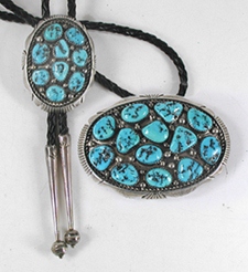 Authentic Native American Sterling Silver Turquoise Bolo and Buckle Set by Navajo Silversmith Gabriel Natan