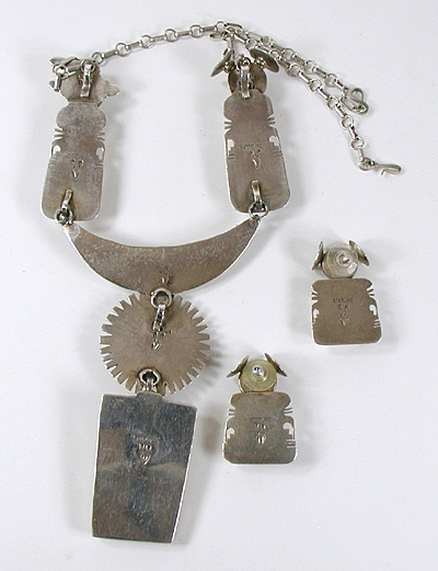 Authentic Native American Sterling Silver Orange Spiny Oyster necklace and earrings set by Navajo Silversmith Benson Ration