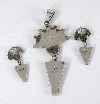  Sterling Silver Inlay Kachinas Set pendant and earrings