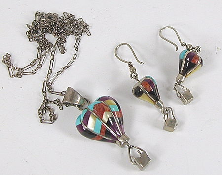  Sterling Silver Inlay Balloons Set pendant and earrings