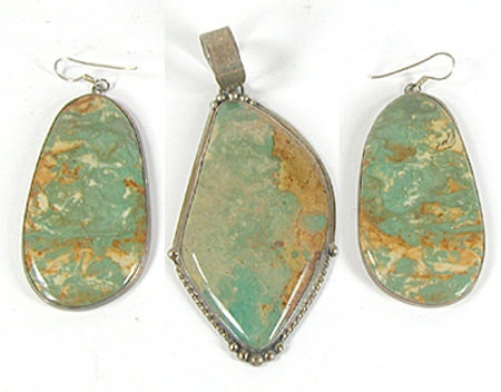 Large turquoise and sterling silver pendant and earrings set by Navajo Albert Francisco