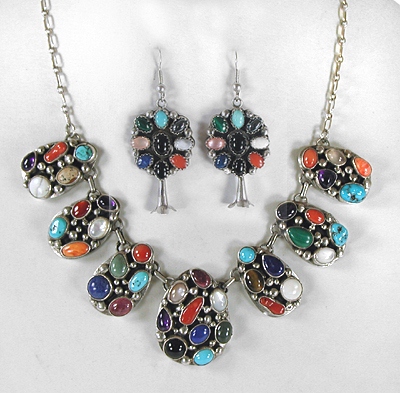 Multi-Stone Cluster Necklace and Earrings set