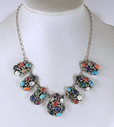 Multi-Stone Cluster Necklace and Earrings set
