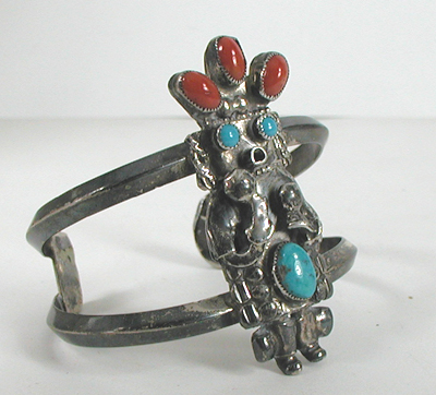 Vintage turquoise and coral kachina necklace and bracelet set
