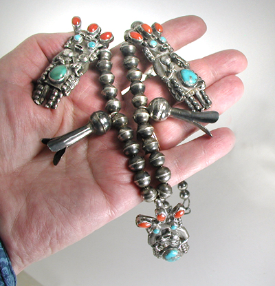 Vintage turquoise and coral kachina necklace and bracelet set