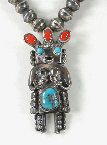 Vintage turquoise and coral kachina necklace and bracelet set