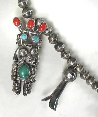 Vintage turquoise and coral kachina necklace and bracelet set