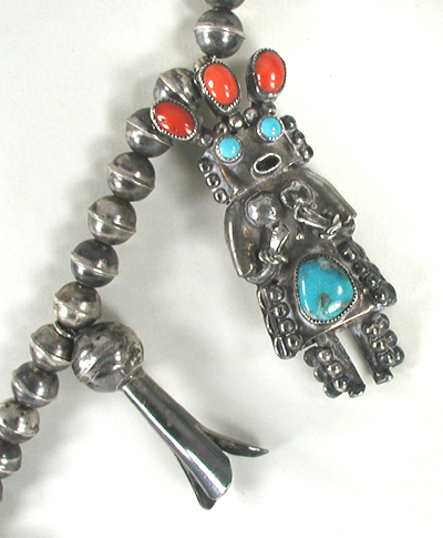 Vintage turquoise and coral kachina necklace and bracelet set