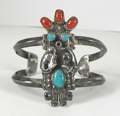 Vintage turquoise and coral kachina necklace and bracelet set