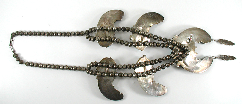 Vintage turquoise and coral claw necklace and bracelet set by Navajo artisans Evelyne and Edward James