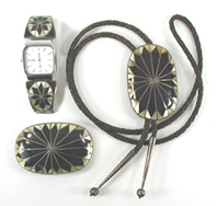 Vintage  Inlay Watch, Bolo and Buckle Set