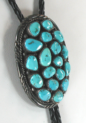 Vintagae Sterling Silver Turquoise Cluster Bolo and Buckle Set excellent condition
